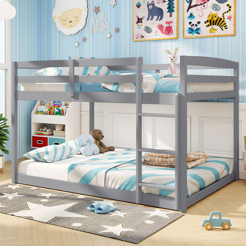 Full Over Full Bunk Bed Low-to-ground Bunk Bed-Gray - Gallery View 1 of 10