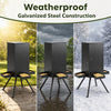 90LB gravity deer feeder with weatherproof galvanized steel, featuring four feeding trays and a stable 4-leg stand for outdoor use.