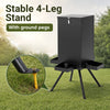 90LB gravity deer feeder with a stable 4-leg stand and four feeding trays for organized outdoor feeding.