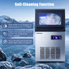 Commercial nugget ice maker with self-cleaning function, stainless steel housing, and intuitive control panel for easy.