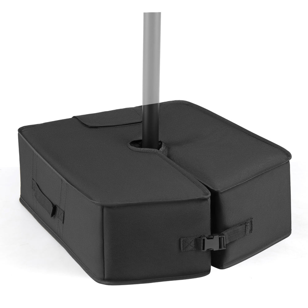 Sand-fillable umbrella base weight in black, made from durable 900D oxford cloth, designed for stability and easy.