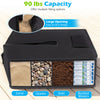 Sand-fillable umbrella base weight in black, featuring a large opening for easy filling and 90 lbs capacity for.