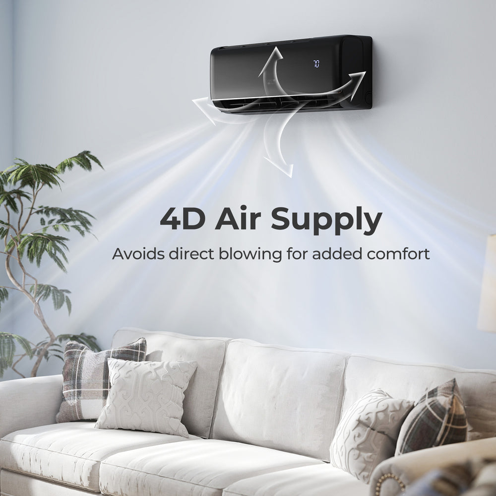 Mini split AC with 4D air supply, WiFi enabled, for efficient cooling and heating in large rooms up to 450 sq.ft.