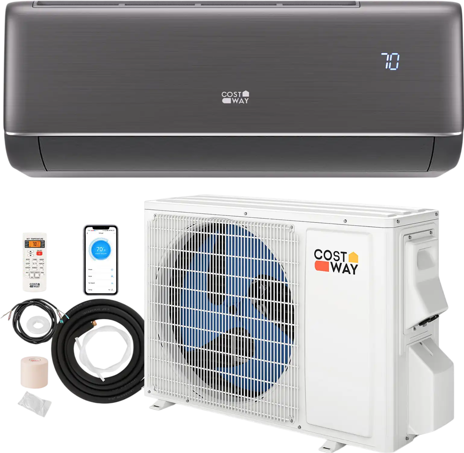 Costway 9100 BTU 20.5 SEER2 115V WiFi Mini Split AC Alexa Gray 976435128 New