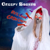 Creepy 7.2 FT Halloween animatronic bride with moving head, red flashing eyes, and spooky sounds for haunted house.