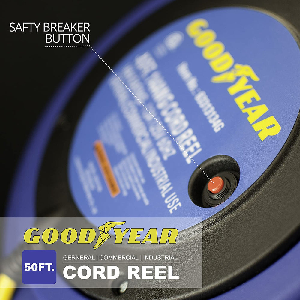 Goodyear GCAR025 Extension Cord Reel 16 AWG x 50' 7.5A Mountable Retractable New Canada Only