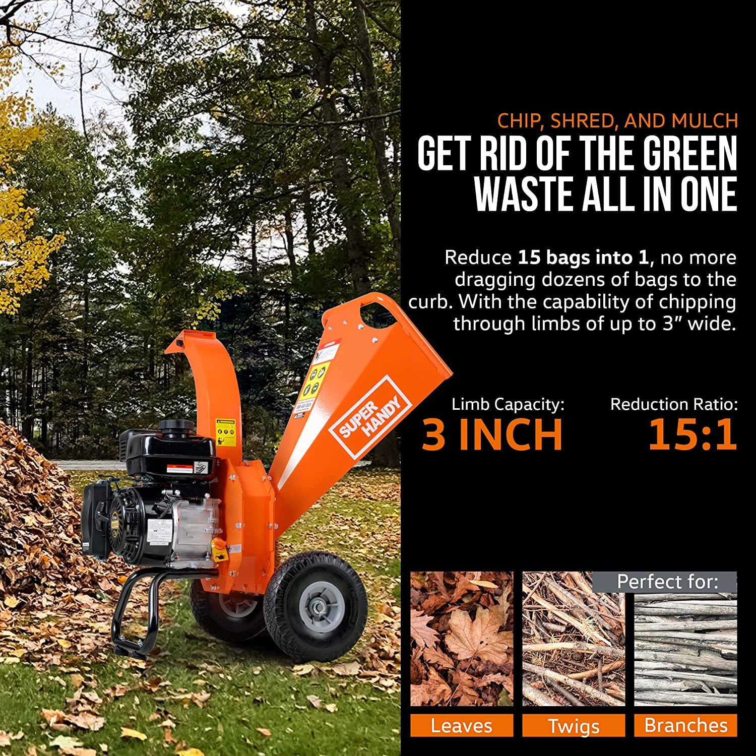 Super Handy GCAO006 Mini Wood Chipper Shredder Mulcher 3