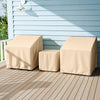 Beige waterproof patio furniture covers for a 3-piece bistro set, featuring elastic hem cord for a secure fit.