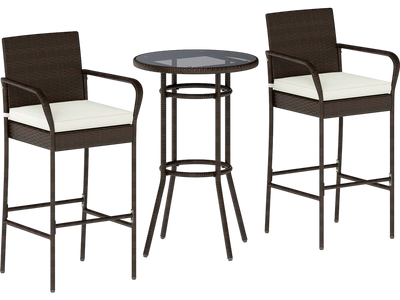 Costway 3-Pc Patio Rattan Bar Height Table & Chairs Set Porch 74609259 New