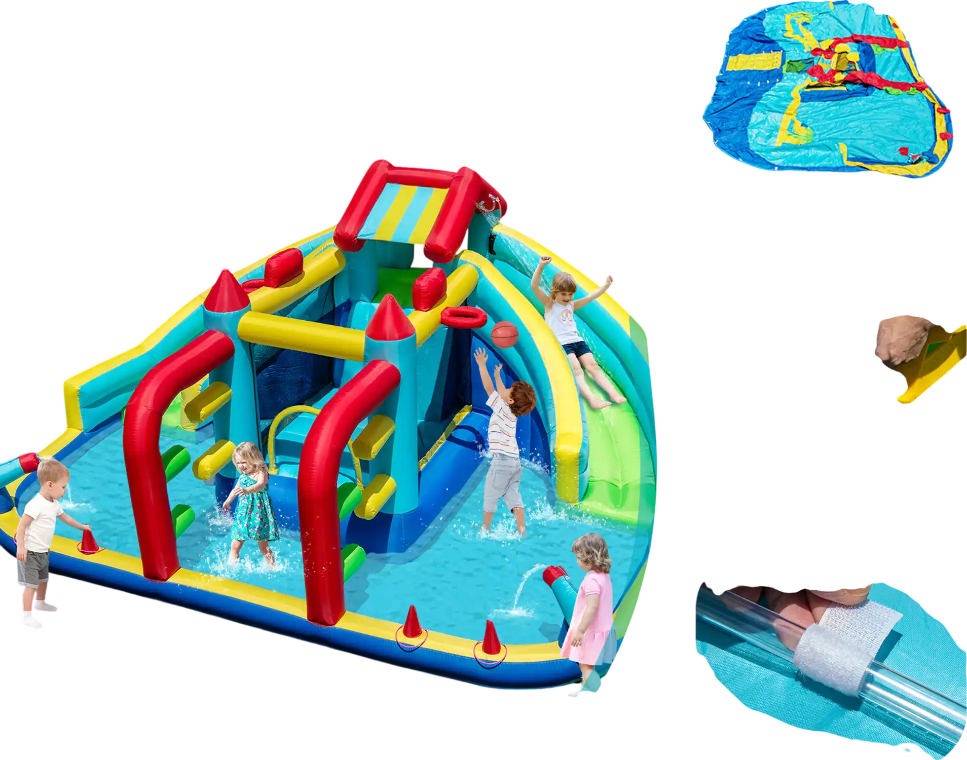 Costway Inflatable Double Water Slide Park Obstacle Course 680W Blower 18130534 New