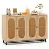 Buffet sideboard cabinet featuring a spacious countertop and stylish rattan doors, ideal for kitchen or dining room use.