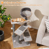 Cat tree with three spacious platforms, soft plush fabric, and sisal scratching posts for climbing and lounging.