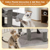 Cat tree with plush fabric, sisal scratching posts, and dangling balls for playful interaction and climbing fun.