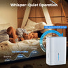94.5 pints dehumidifier in white with LED display, 24-hour timer, and whisper-quiet operation for restful nights.