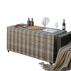 Gray PE wicker outdoor storage box with 96-gallon capacity and 4 wheels, ideal for cushions and versatile use.