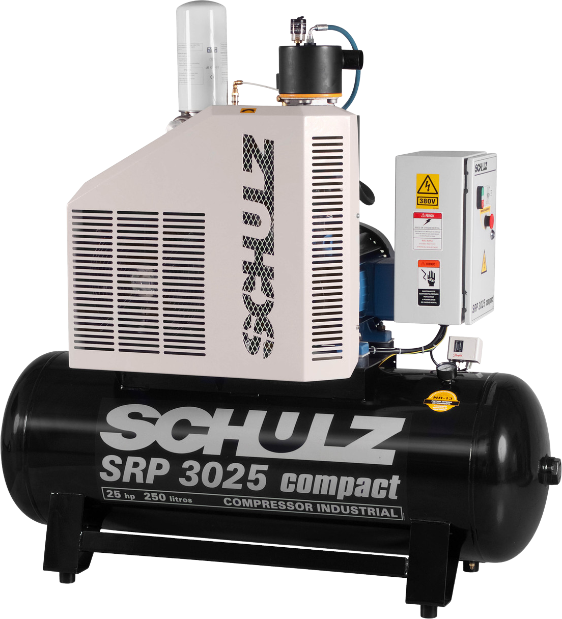 Schulz SRP-3025 Compact Air Compressor 25 HP 80 gal. 208-230V 3-Phase Horizontal New