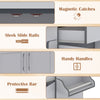 Detail view of the rolling kitchen island cart showcasing magnetic catches, sleek slide rails, and handy handles for.