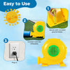 Portable 980W bounce house blower with handle, ground stakes, and easy setup for quick inflation of inflatables.