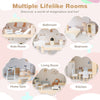 Wooden dollhouse with multiple rooms and 33 furniture pieces, promoting imaginative play for kids over 3 years old.