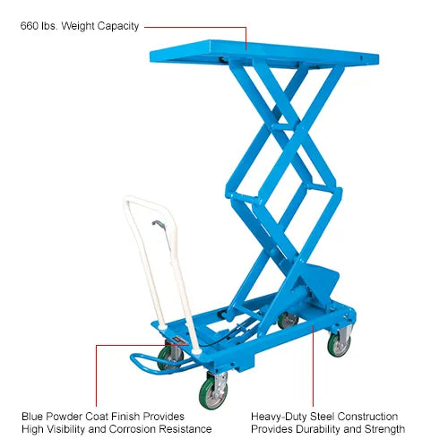 Bishamon BX-30S MobiLift Industrial Mobile Lift Table Double Scissor Manual 660 Lbs Load New