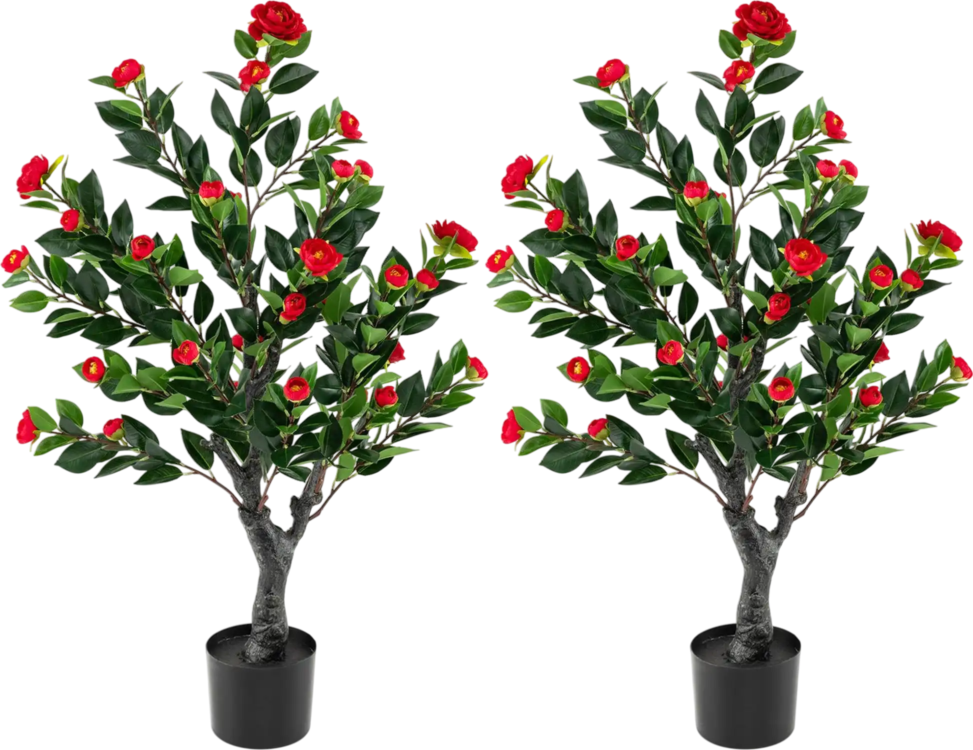 Costway Artificial Camellia Tree Set of 2 Faux Flower Plant 25881367 New