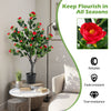 Artificial camellia tree with 36 red blossoms, fade-resistant fabric flowers, perfect for adding elegance to any space.