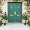 Two 98 cm artificial camellia trees with 36 red blossoms each, perfect for enhancing entryways or living spaces.