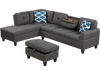 L-shaped 98-inch sectional sofa in gray linen with movable storage ottoman and two cup holders for convenient.