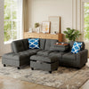 L-shaped 98-inch sectional sofa with movable storage ottoman, gray linen fabric, and comfy pillows for cozy seating.