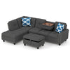L-shaped 98-inch sectional sofa with movable storage ottoman, linen fabric, and comfy pillows for spacious seating.