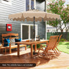 9 feet brown patio umbrella with crank handle and push button tilt, featuring elegant ruffled edges for outdoor dining.
