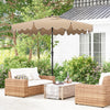 9-foot brown patio umbrella with crank handle and push button tilt, featuring elegant ruffled edges for outdoor.