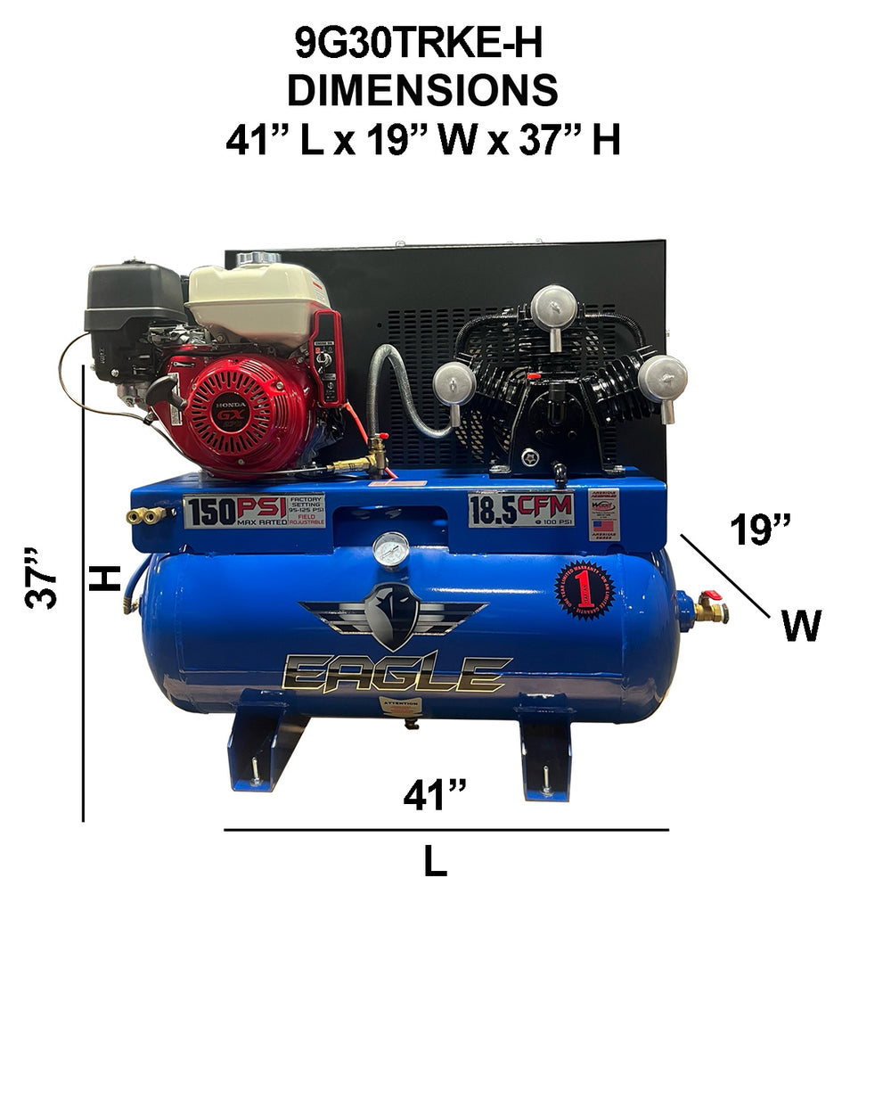 Eagle Truck Mount Air Compressor 150 PSI 30 Gal. 18.5 CFM 9 HP Honda GX270 Electric Start 9G30TRKE-H New