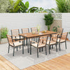9-piece patio dining set featuring a 35.5-inch acacia wood table and 8 cushioned chairs, ideal for outdoor gatherings.