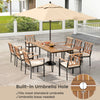 9-piece patio dining set featuring a 35.5-inch acacia wood table with a built-in umbrella hole, ideal for outdoor.