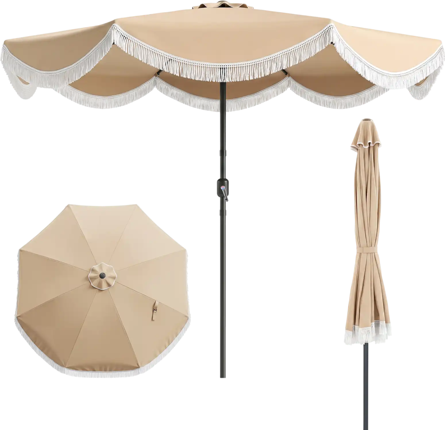 Costway 10' Patio Umbrella w/ Fringe Tassel Push Button Tilt 41988716 New