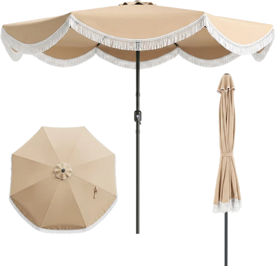 Costway 10' Patio Umbrella w/ Fringe Tassel Push Button Tilt 41988716 New
