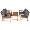 4-piece wooden patio furniture set with cushioned chairs and table, perfect for outdoor or indoor use.