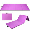 Folding 8 x 4 feet purple gymnastics tumbling mat with 4 panels, made of PU leather and EPE foam, ideal for sports.