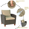 Single patio chair with thick cushion, PE wicker, and slightly sloping backrest, perfect for outdoor relaxation.