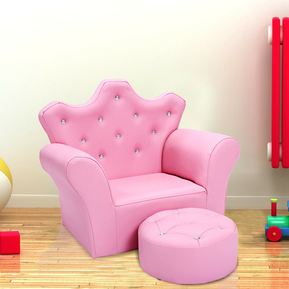Pink Kids Sofa Armrest Couch with Ottoman-Pink - Gallery View 1 of 10