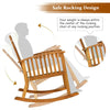 Acacia wood rocking chair with detachable cushions, featuring a safe rocking design for outdoor patio relaxation.