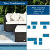 4-piece rattan wicker sofa set with cushions, including 2 corner sofas, 1 armless sofa, and 1 ottoman for outdoor use.