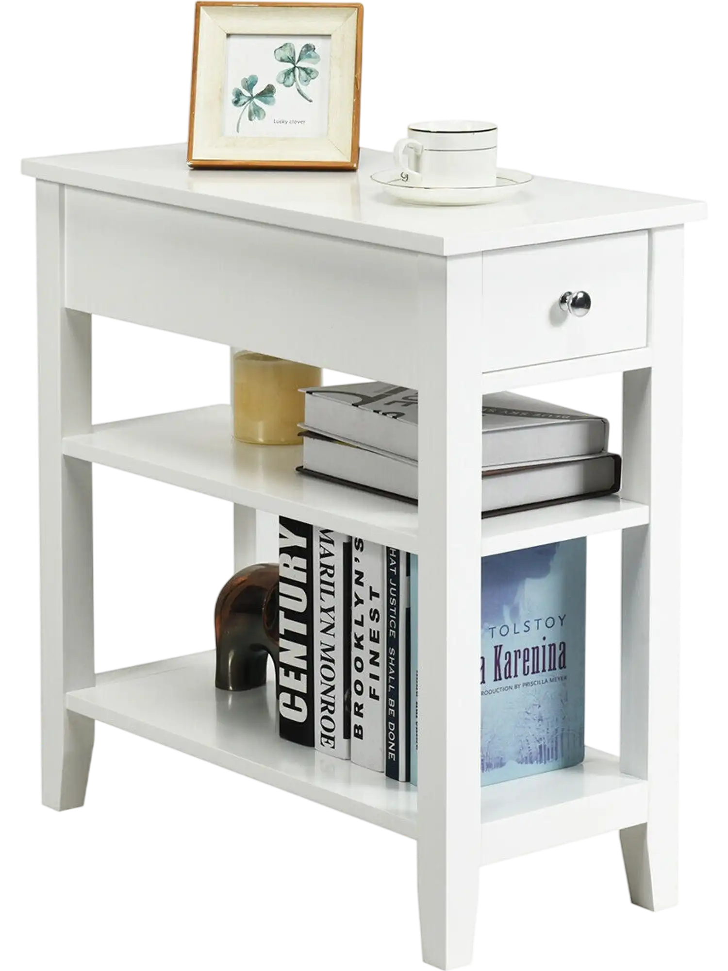 Costway 3-Tier End Table w/ Drawer & Double Shelves 52374691 New