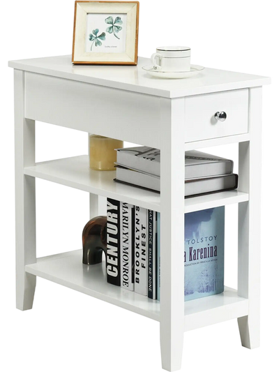 Costway 3-Tier End Table w/ Drawer & Double Shelves 52374691 New
