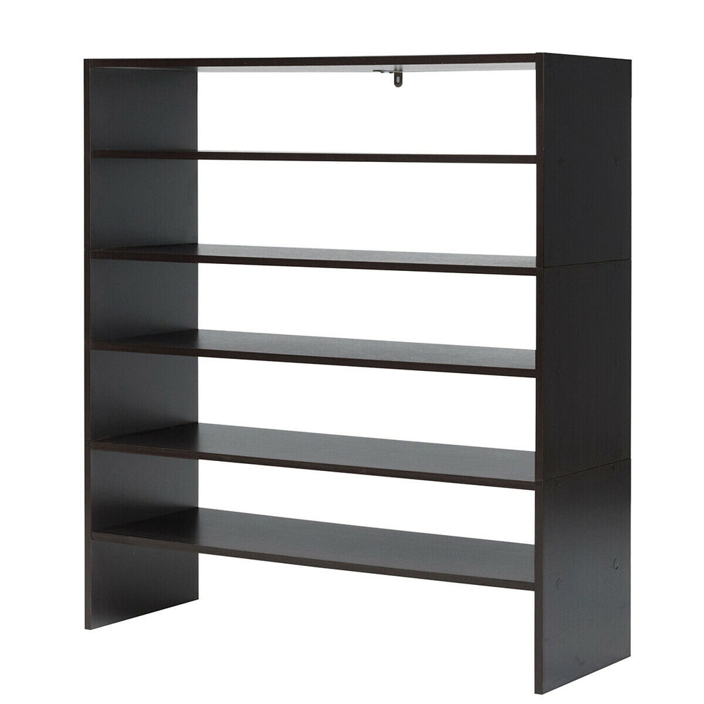 Stackable 3-piece shoe rack in brown, featuring 6 tiers for versatile storage in living room or bedroom.