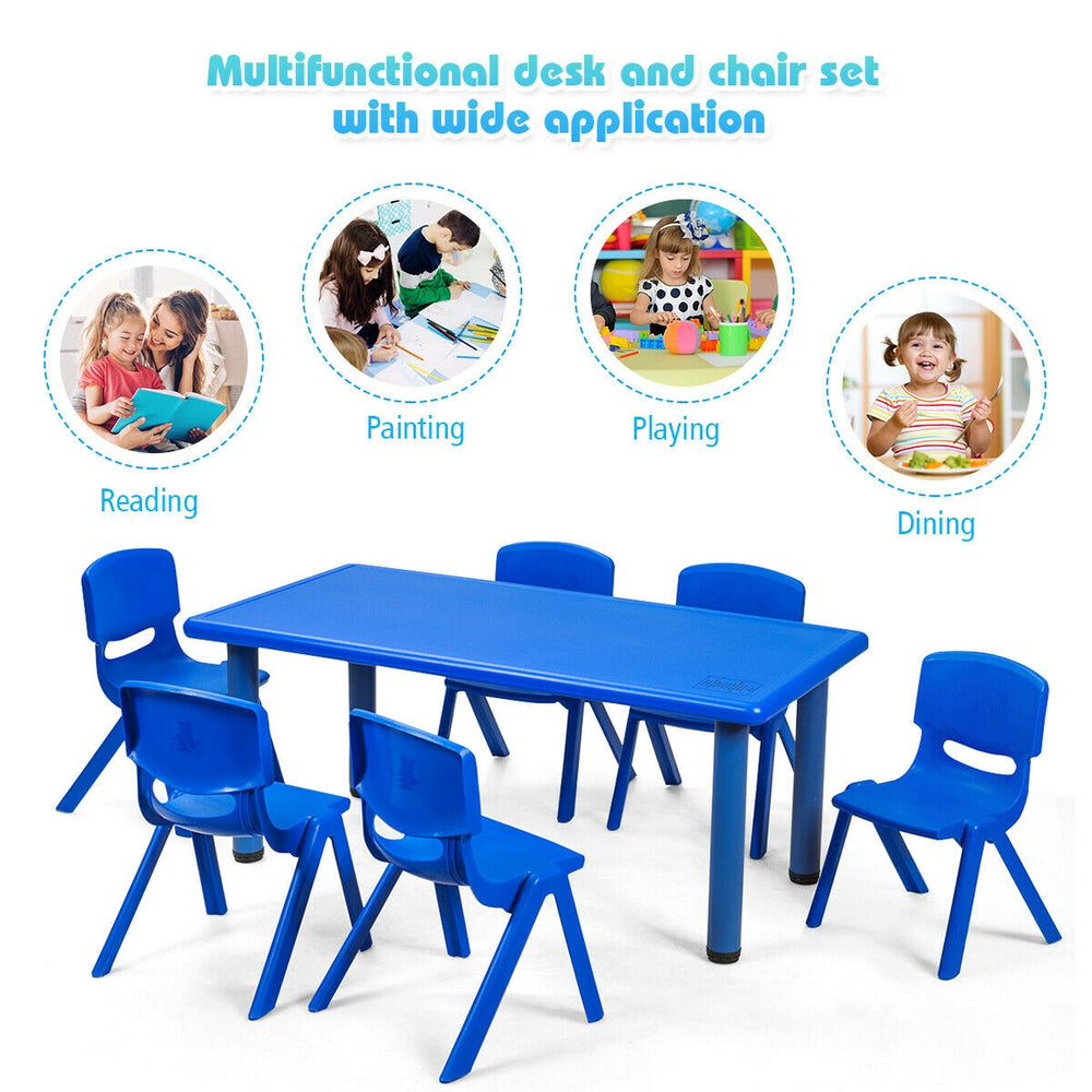 Blue stackable plastic classroom chairs for kids, designed for safety and comfort, ideal for indoor and outdoor use.