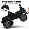 Retractable handle on the 12V Kids Ride On Truck for easy transport, featuring a sturdy black design and durable wheels.