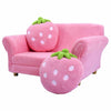 Kids strawberry armrest chair sofa in pink with two matching strawberry pillows, perfect for children's leisure and.