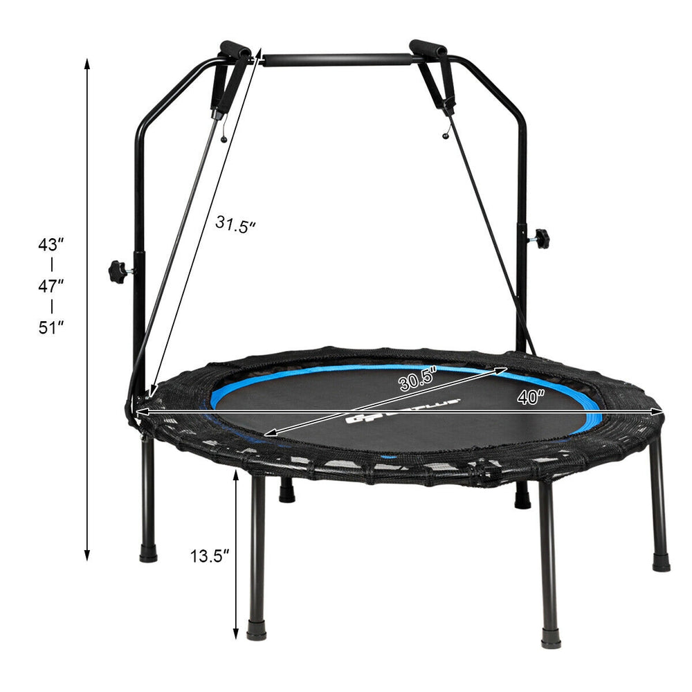 40-inch foldable fitness rebounder with resistance bands, sturdy steel frame, adjustable handrail, ideal for home.